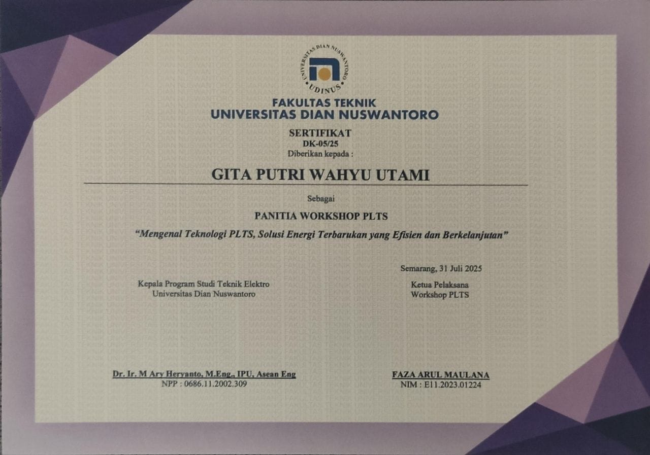 Sertifikat Panitia Workshop PLTS